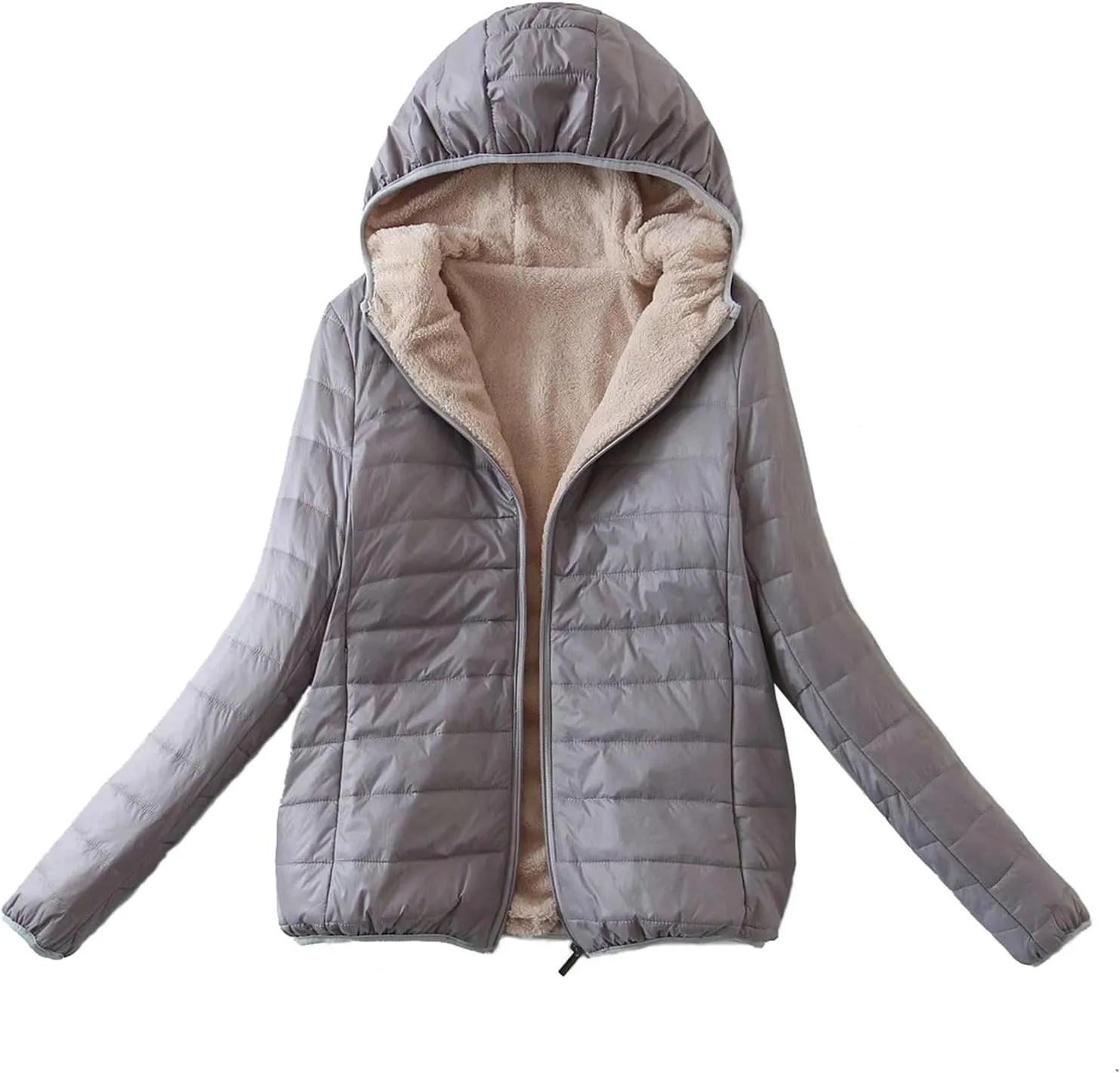 Uillui Sherpa Lined Down Coat for Women Padded Cotton Coat Warm Winter Fuzzy Fleece Puffer Jacket Hooded Quilted Snow Jacket