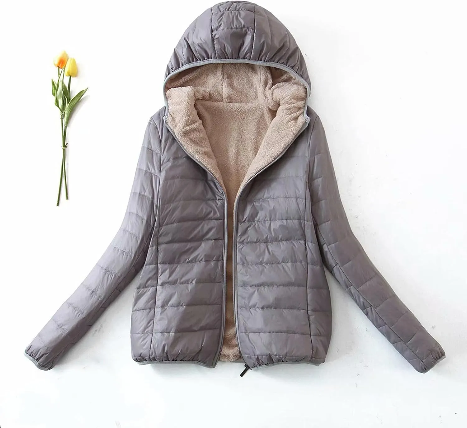 Uillui Sherpa Lined Down Coat for Women Padded Cotton Coat Warm Winter Fuzzy Fleece Puffer Jacket Hooded Quilted Snow Jacket