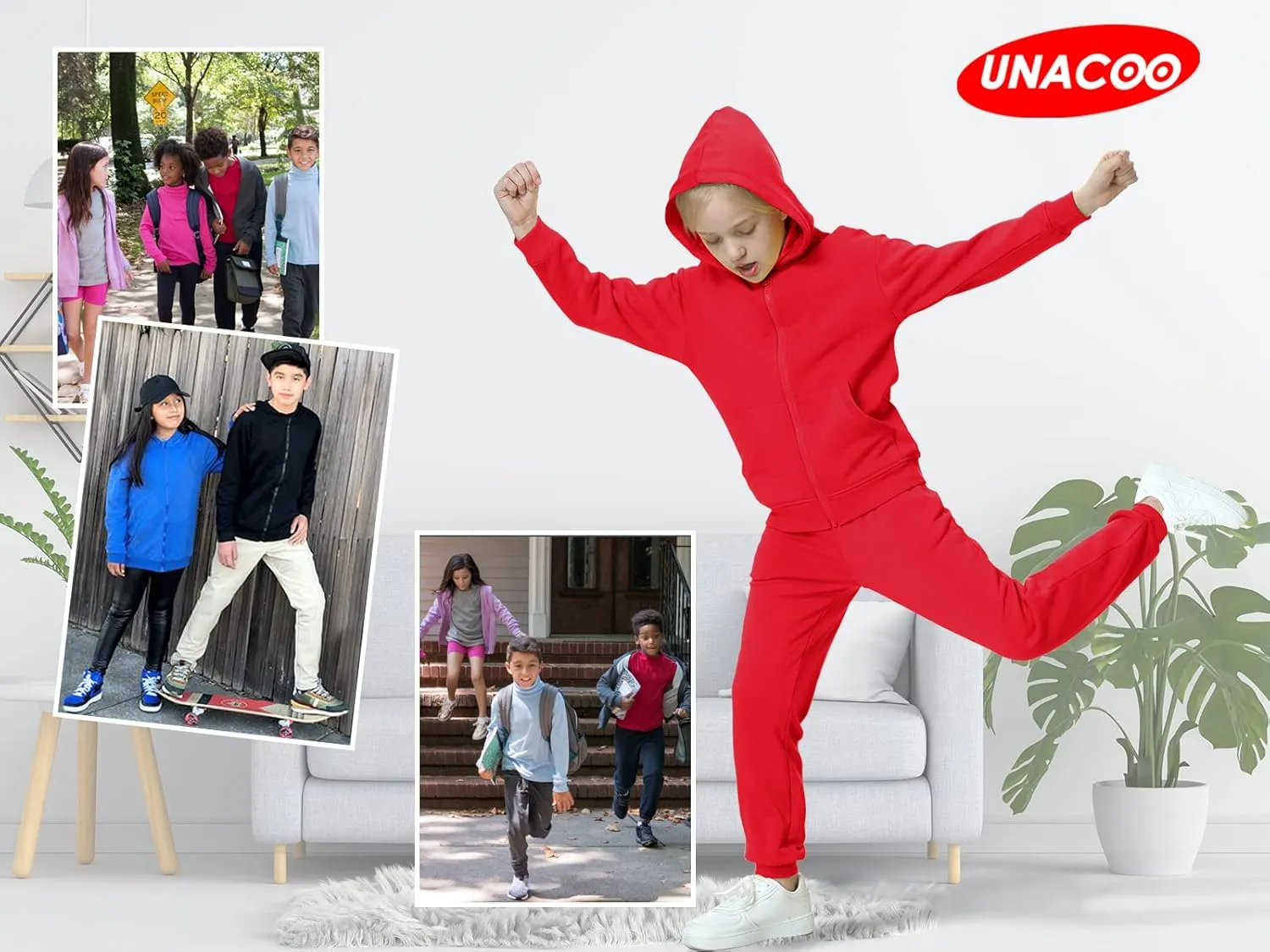 UNACOO Girls Boys Zip Up Hoodie Soft Fleece Sweatshirt Kids Hoodies for Toddler Zipper hoodie Jacket (Age 3-12 Years)