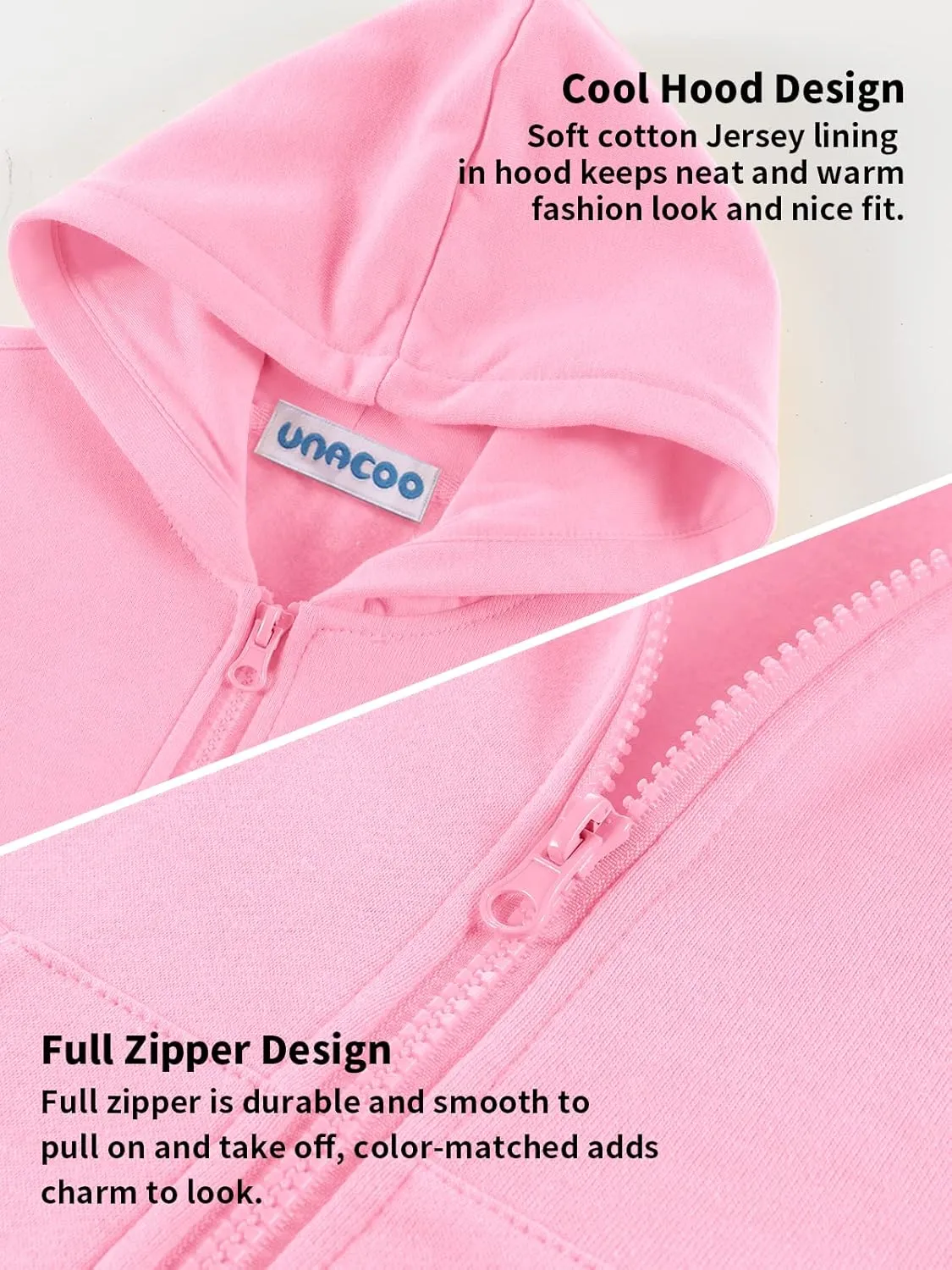 UNACOO Girls Boys Zip Up Hoodie Soft Fleece Sweatshirt Kids Hoodies for Toddler Zipper hoodie Jacket (Age 3-12 Years)