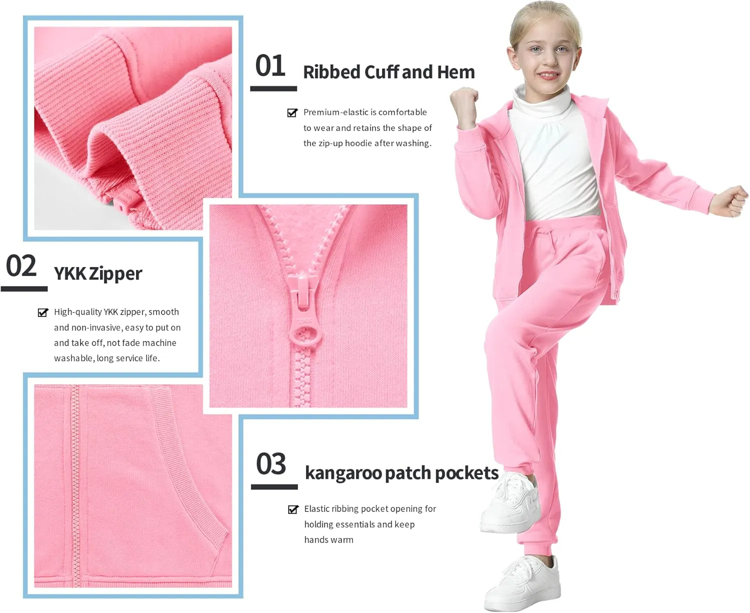 UNACOO Girls Boys Zip Up Hoodie Soft Fleece Sweatshirt Kids Hoodies for Toddler Zipper hoodie Jacket (Age 3-12 Years)