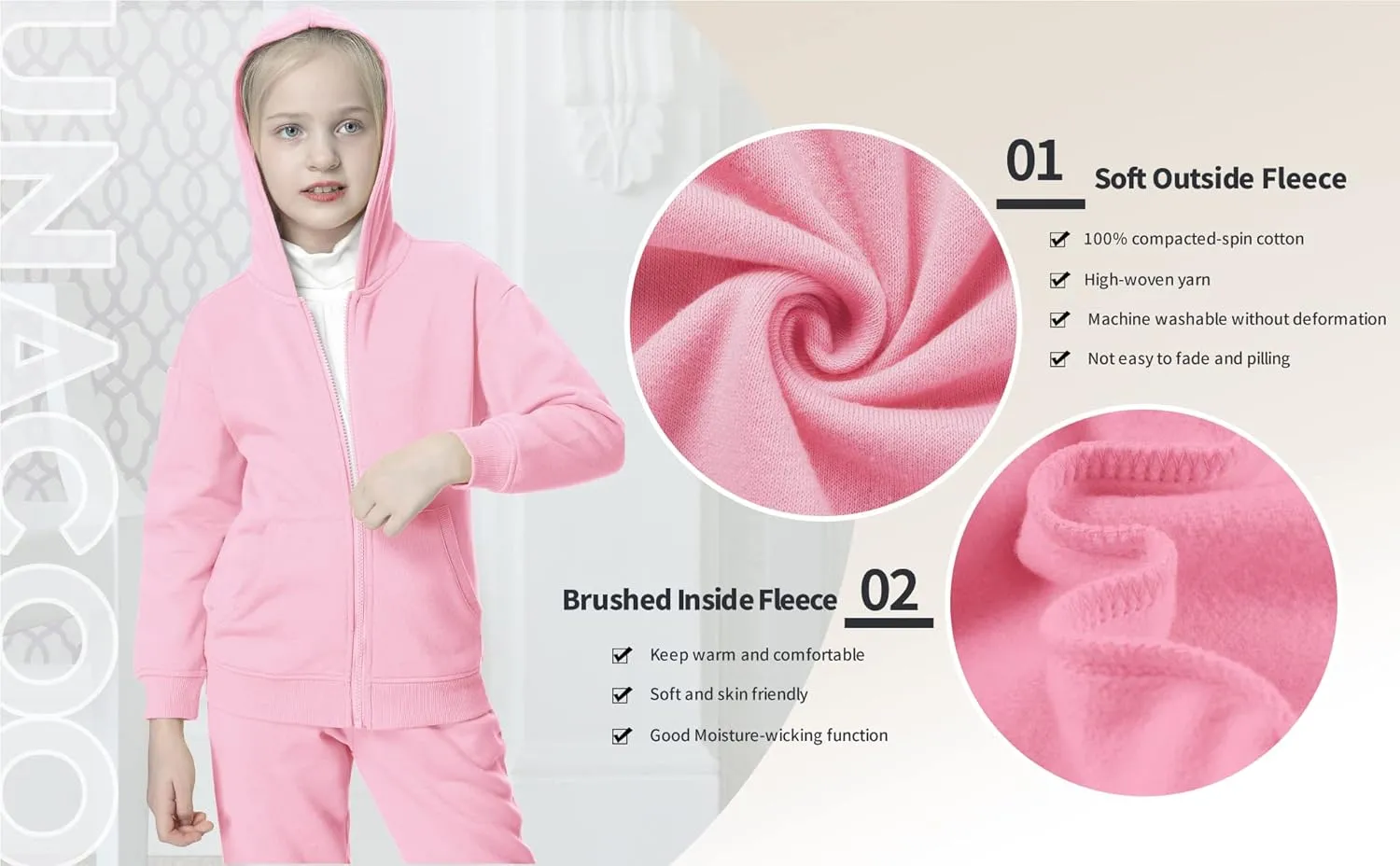UNACOO Girls Boys Zip Up Hoodie Soft Fleece Sweatshirt Kids Hoodies for Toddler Zipper hoodie Jacket (Age 3-12 Years)