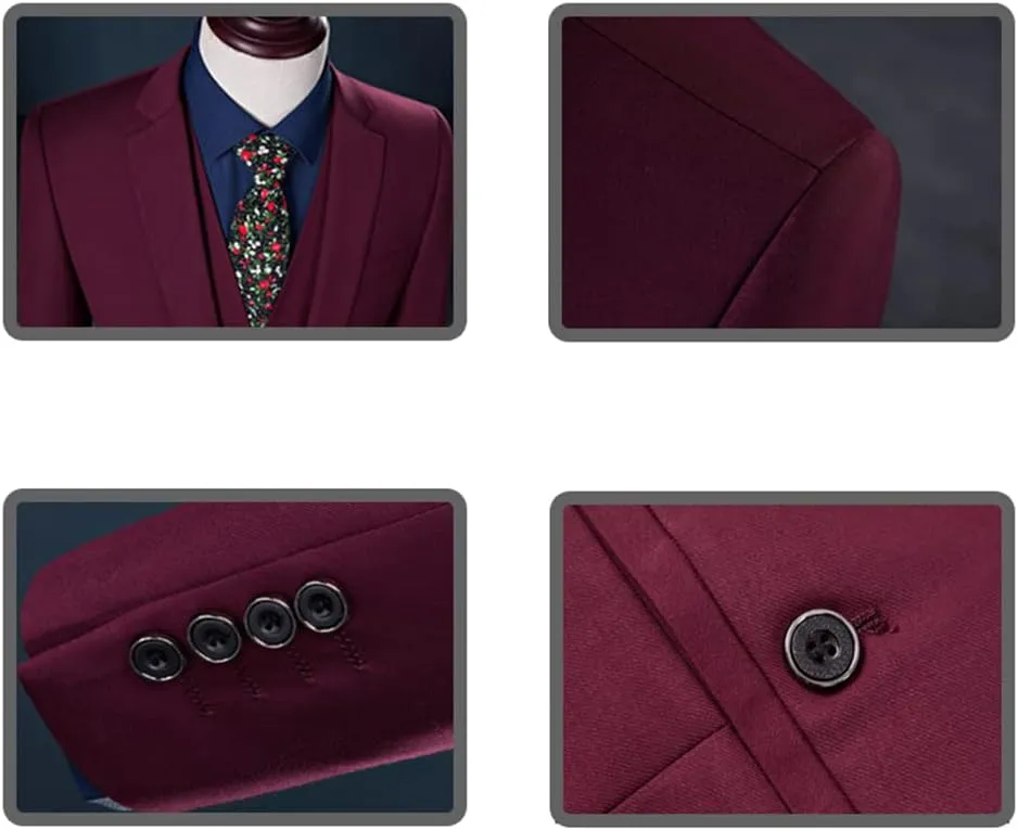 UNINUKOO Men Suits Slim Fit 3 Piece 1 Button Wedding Formal Business Tuxedo Suit Jacket Pants Vest Set