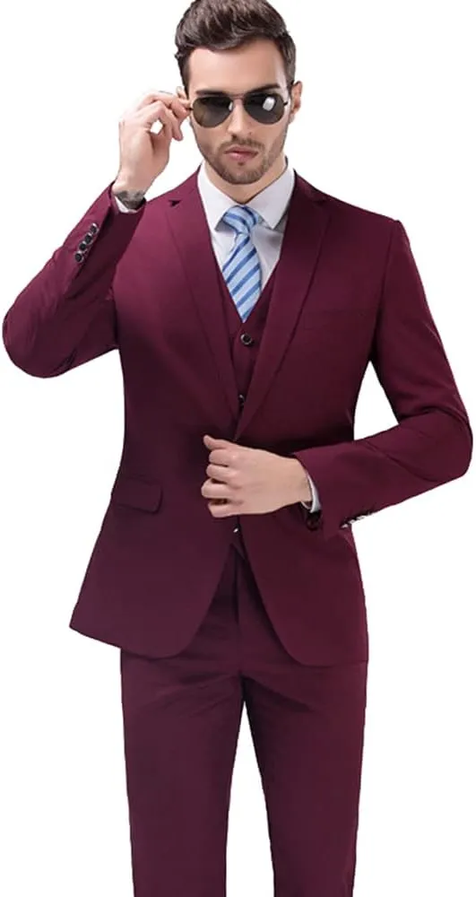 UNINUKOO Men Suits Slim Fit 3 Piece 1 Button Wedding Formal Business Tuxedo Suit Jacket Pants Vest Set