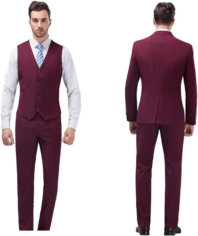 UNINUKOO Men Suits Slim Fit 3 Piece 1 Button Wedding Formal Business Tuxedo Suit Jacket Pants Vest Set