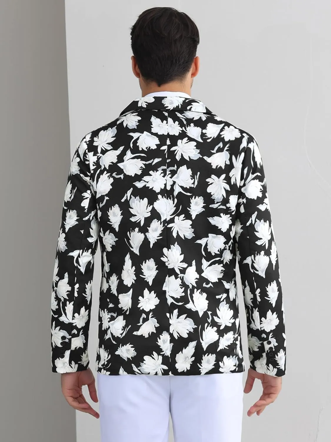uxcell Men's Suit Blazer Slim Fit Floral Printed One Button Prom Jacket Sport Coat