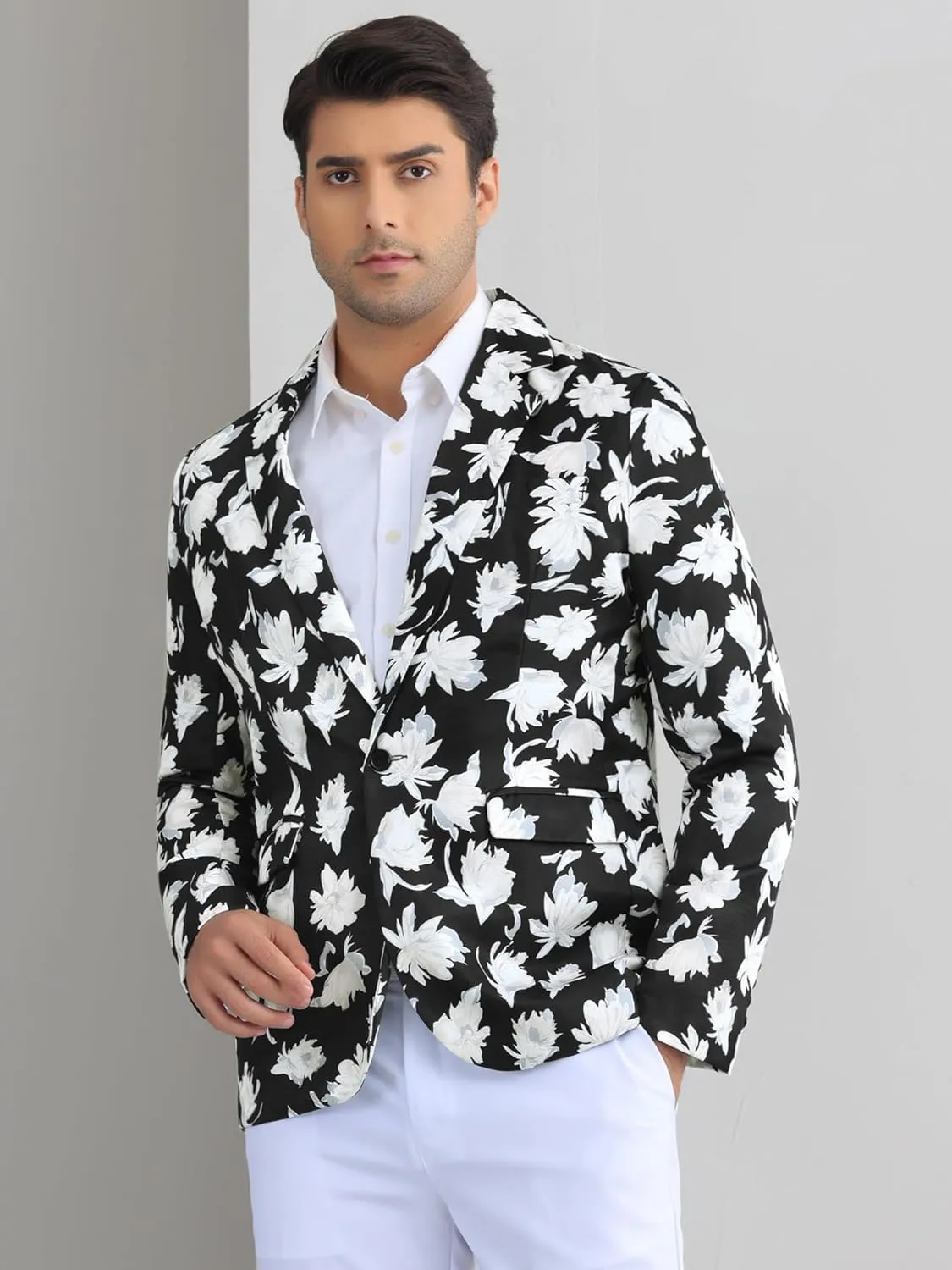 uxcell Men's Suit Blazer Slim Fit Floral Printed One Button Prom Jacket Sport Coat