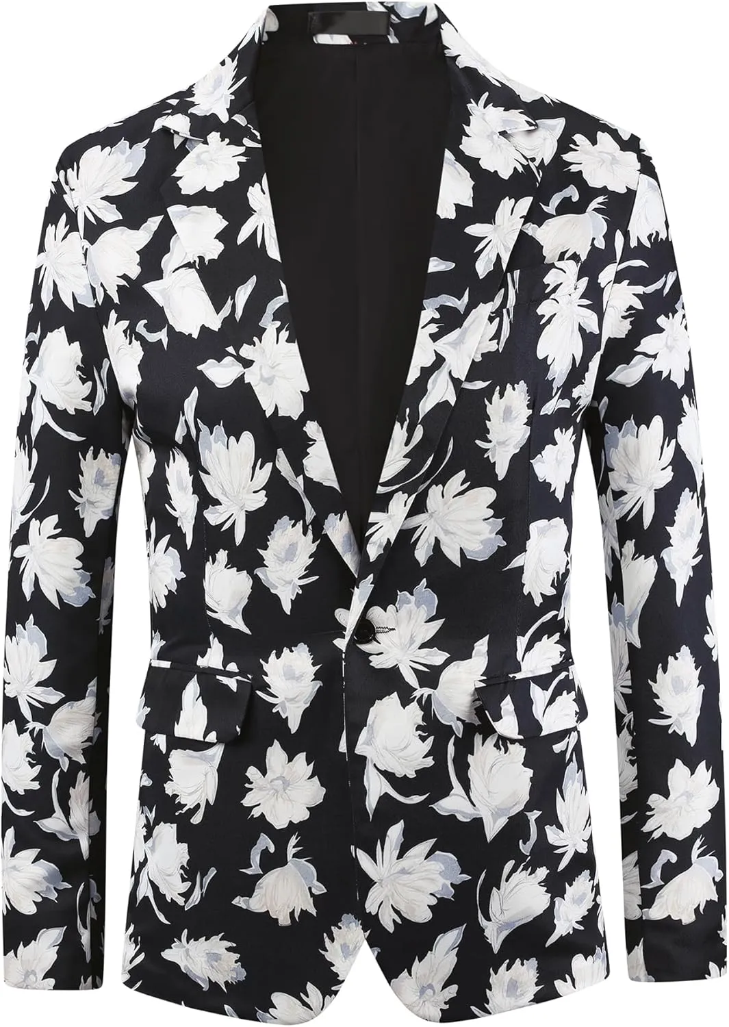 uxcell Men's Suit Blazer Slim Fit Floral Printed One Button Prom Jacket Sport Coat