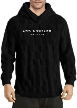 Verdusa Men's Fuzzy Pullover Hoodie Long Sleeve Letter Embroidery Hooded Sweatshirt
