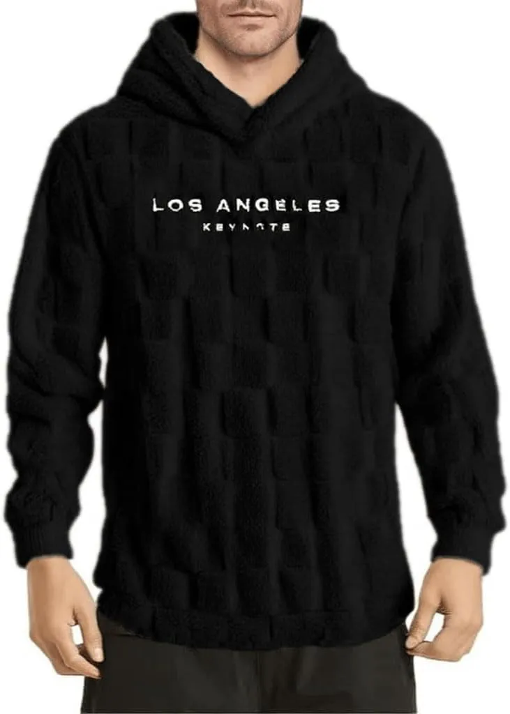 Verdusa Men's Fuzzy Pullover Hoodie Long Sleeve Letter Embroidery Hooded Sweatshirt