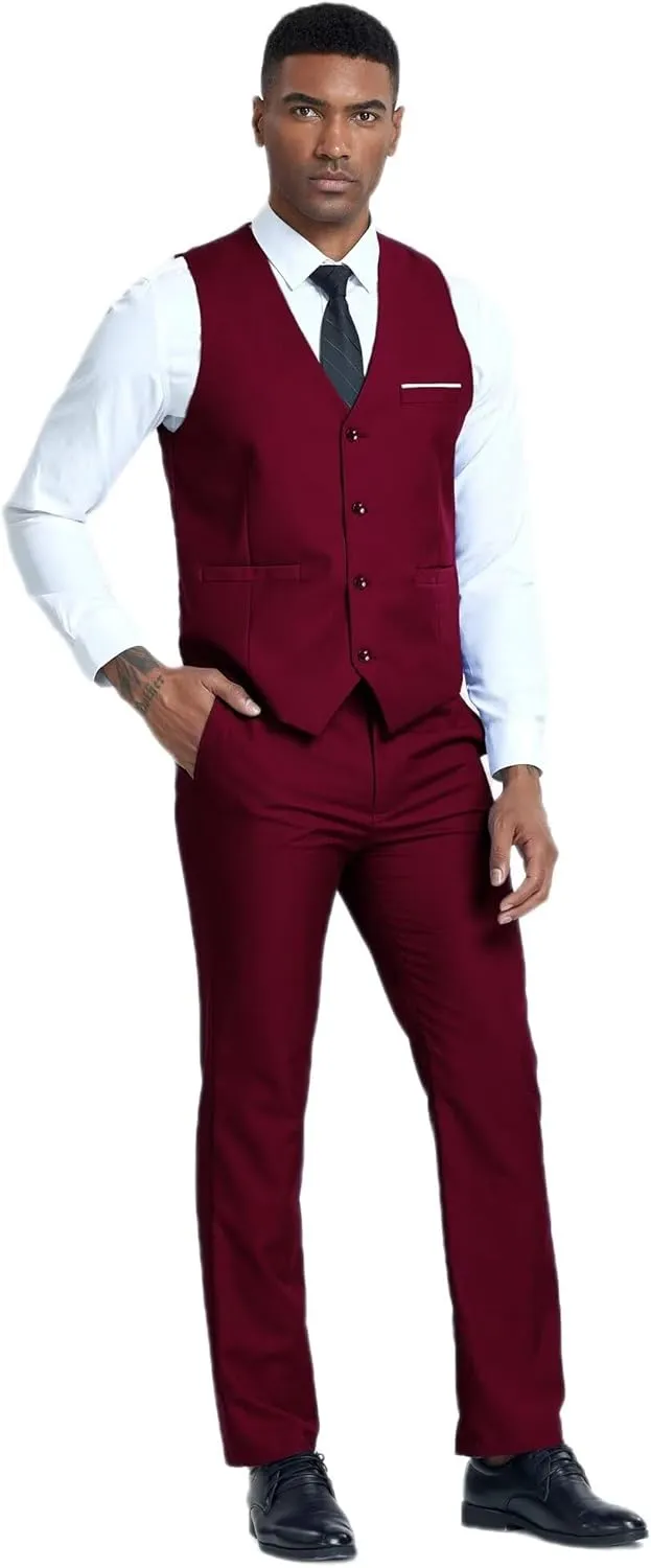 Vest Pants Set for Men 2 Piece Suit Men's Slim Fit Wedding Groomsmen Suit V Neck Casual Suit Waistcoat for Men