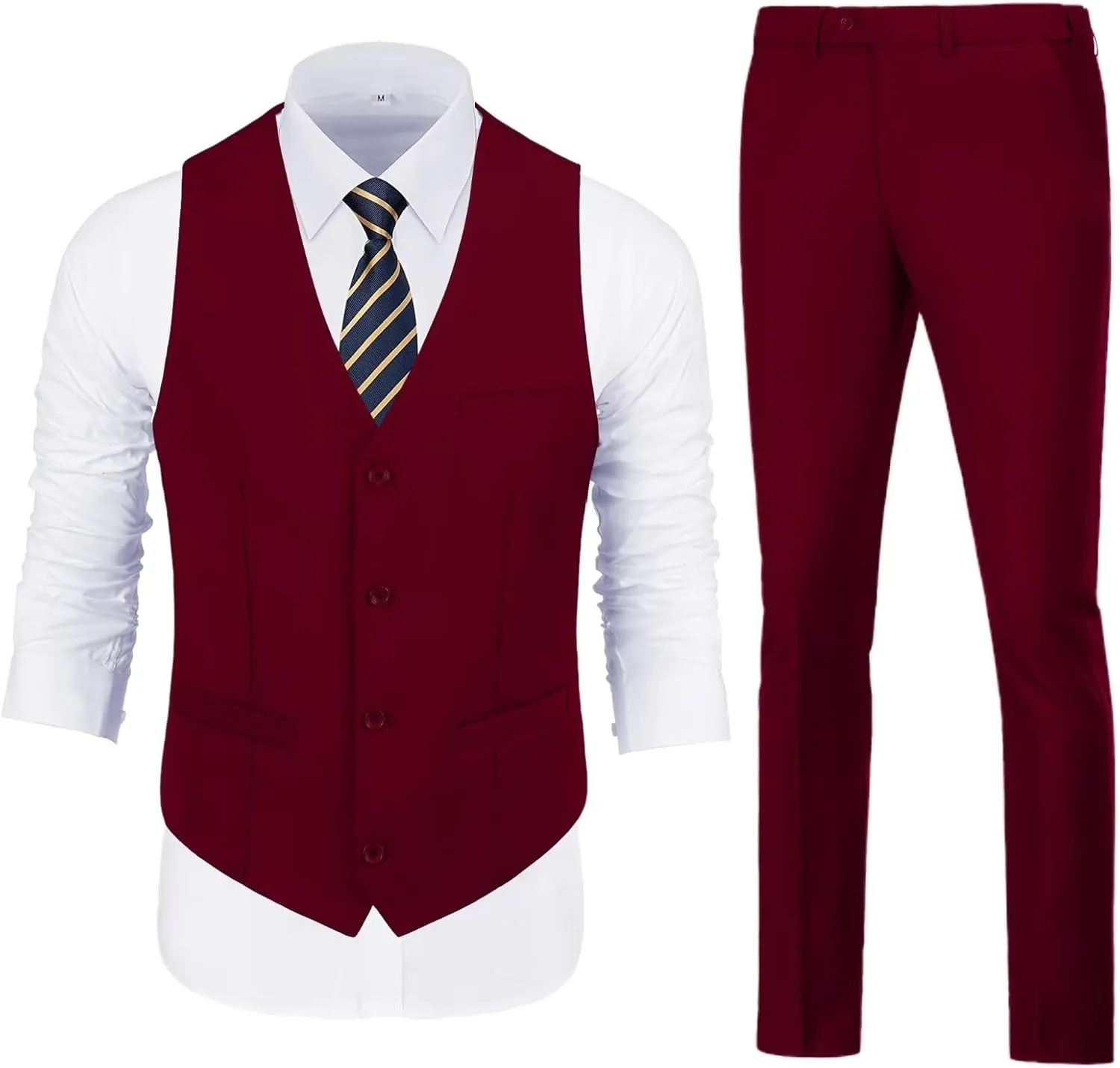 Vest Pants Set for Men 2 Piece Suit Men's Slim Fit Wedding Groomsmen Suit V Neck Casual Suit Waistcoat for Men