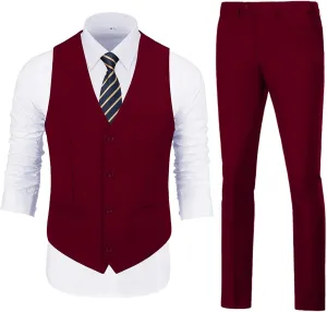 Vest Pants Set for Men 2 Piece Suit Men's Slim Fit Wedding Groomsmen Suit V Neck Casual Suit Waistcoat for Men