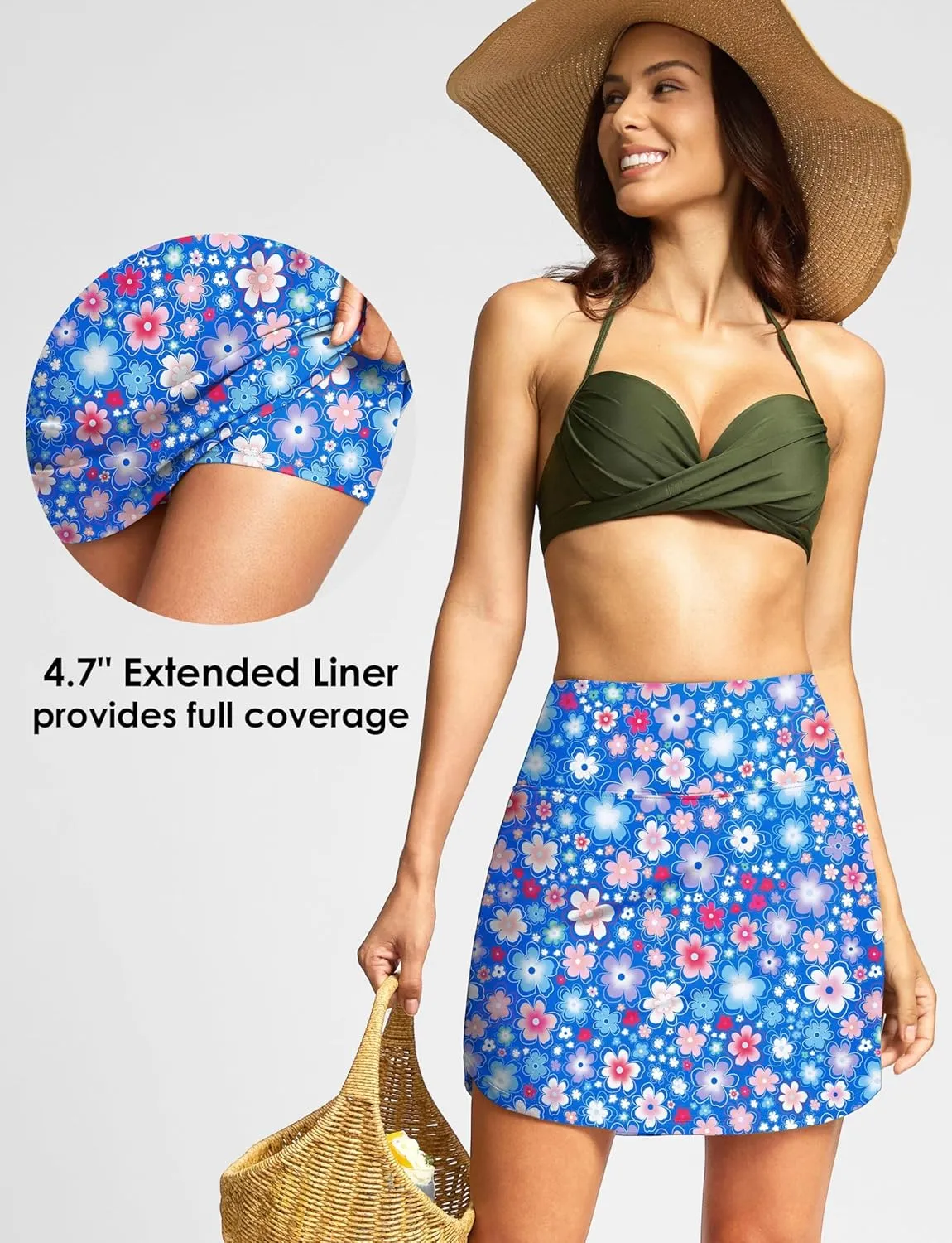 Viodia Women's 17" Long Swim Skirt High Waisted Modest Swimsuits Skirt Bathing Suit Tummy Control Swim Bottoms