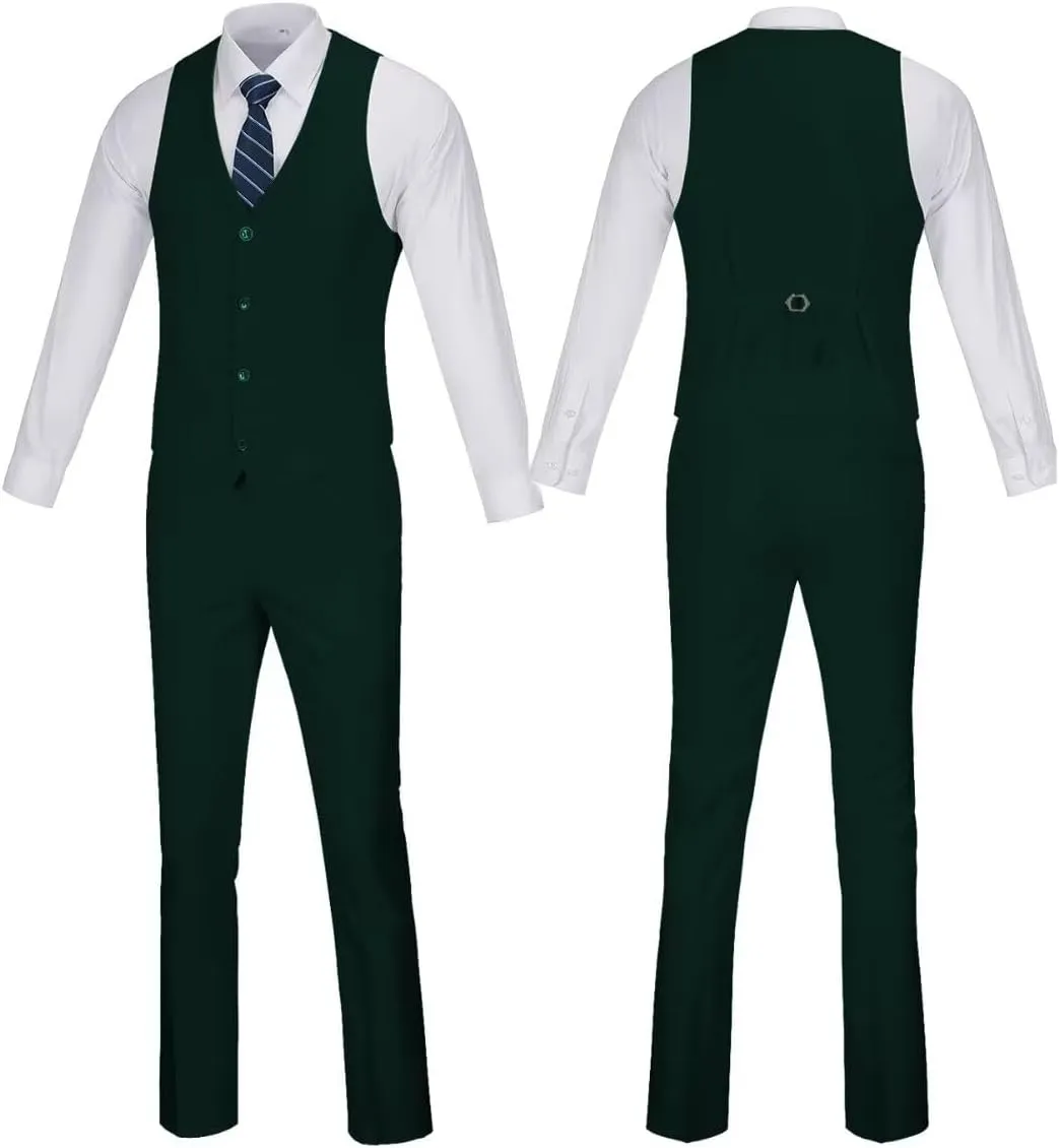 Wehilion Men's Suits 2 Pieces, Vest Pants Set for Men, V-Neck Slim Fit Casual Suit Waistcoat