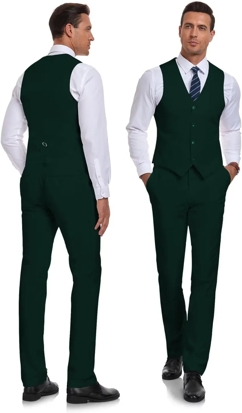 Wehilion Men's Suits 2 Pieces, Vest Pants Set for Men, V-Neck Slim Fit Casual Suit Waistcoat
