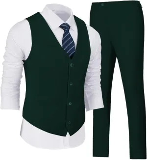 Wehilion Men's Suits 2 Pieces, Vest Pants Set for Men, V-Neck Slim Fit Casual Suit Waistcoat