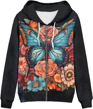 WELLFLYHOM Y2k Hoodie Women Zip Up Sweatshirt Long Sleeve Shirt Hooded Cardigan