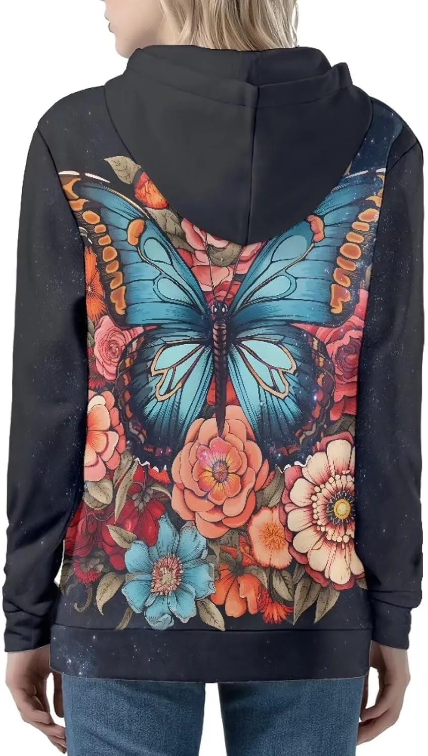 WELLFLYHOM Y2k Hoodie Women Zip Up Sweatshirt Long Sleeve Shirt Hooded Cardigan