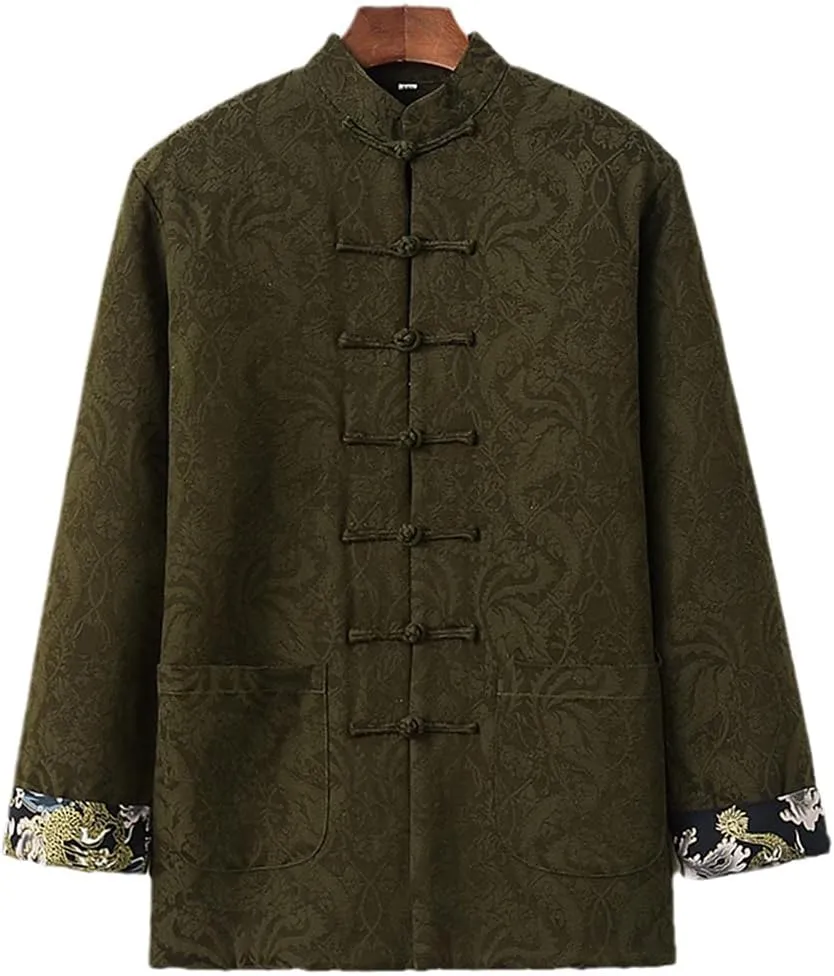 Winter Jacquard Tang Suit Men Cotton Padded Warm Kung Fu Uniform Jacket Long Sleeved Coat Tops for Seniors Men