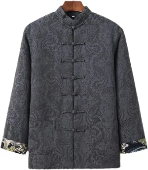 Winter Jacquard Tang Suit Men Cotton Padded Warm Kung Fu Uniform Jacket Long Sleeved Coat Tops for Seniors Men