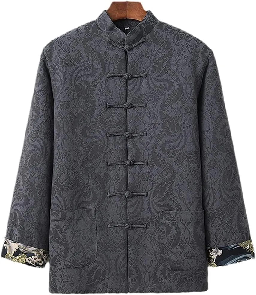 Winter Jacquard Tang Suit Men Cotton Padded Warm Kung Fu Uniform Jacket Long Sleeved Coat Tops for Seniors Men