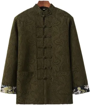 Winter Jacquard Tang Suit Men Cotton Padded Warm Kung Fu Uniform Jacket Long Sleeved Coat Tops for Seniors Men