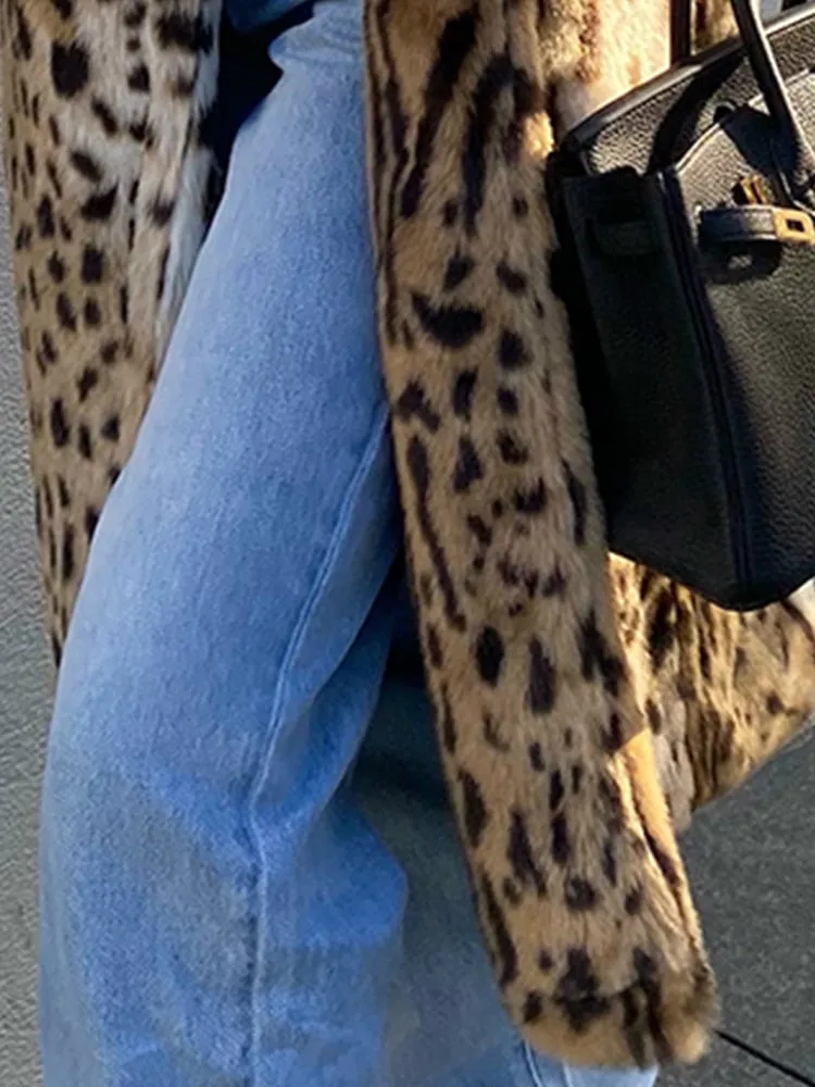 Winter Long Warm Thick Leopard Fluffy Faux Fur Coat Women Tiger Print Runway Loose Luxury Designer Clothing Women