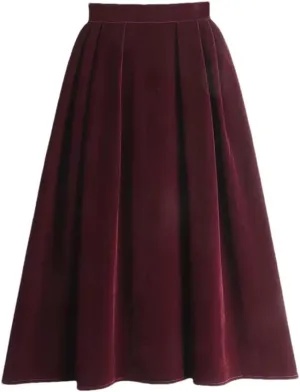 Women Autumn Winter Elastic Waist Skirt Velour A Line Skirt Retro Vintage Long Midi Skirt