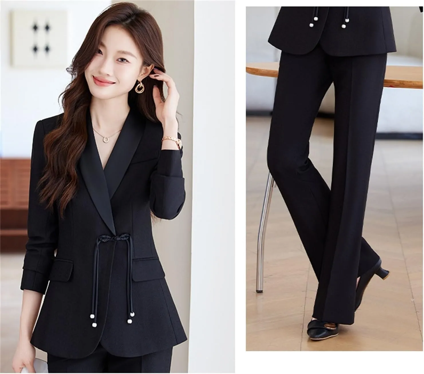 Women Elegant Pant Suit 2 Piece Set Office Ladies Female Business Work Wear Formal Blazer Jacket and Trouser