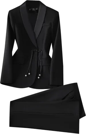 Women Elegant Pant Suit 2 Piece Set Office Ladies Female Business Work Wear Formal Blazer Jacket and Trouser