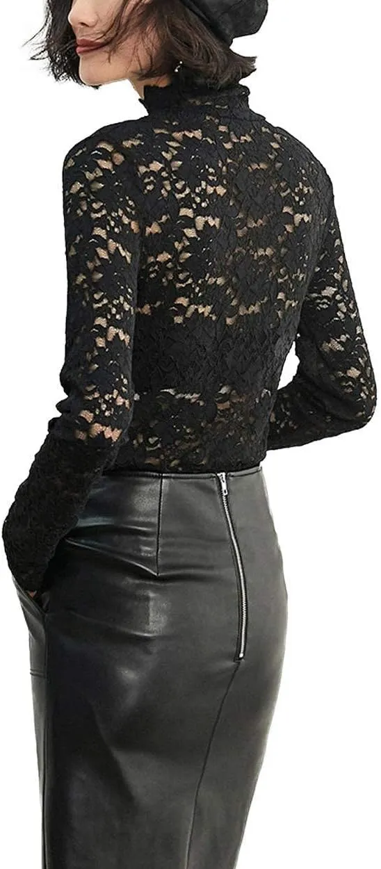 Women Floral Summer Lace Top Eyelash Trim Sexy Long Sleeves Plus Size Casual Dressy Shirt with Camisole Two Piece