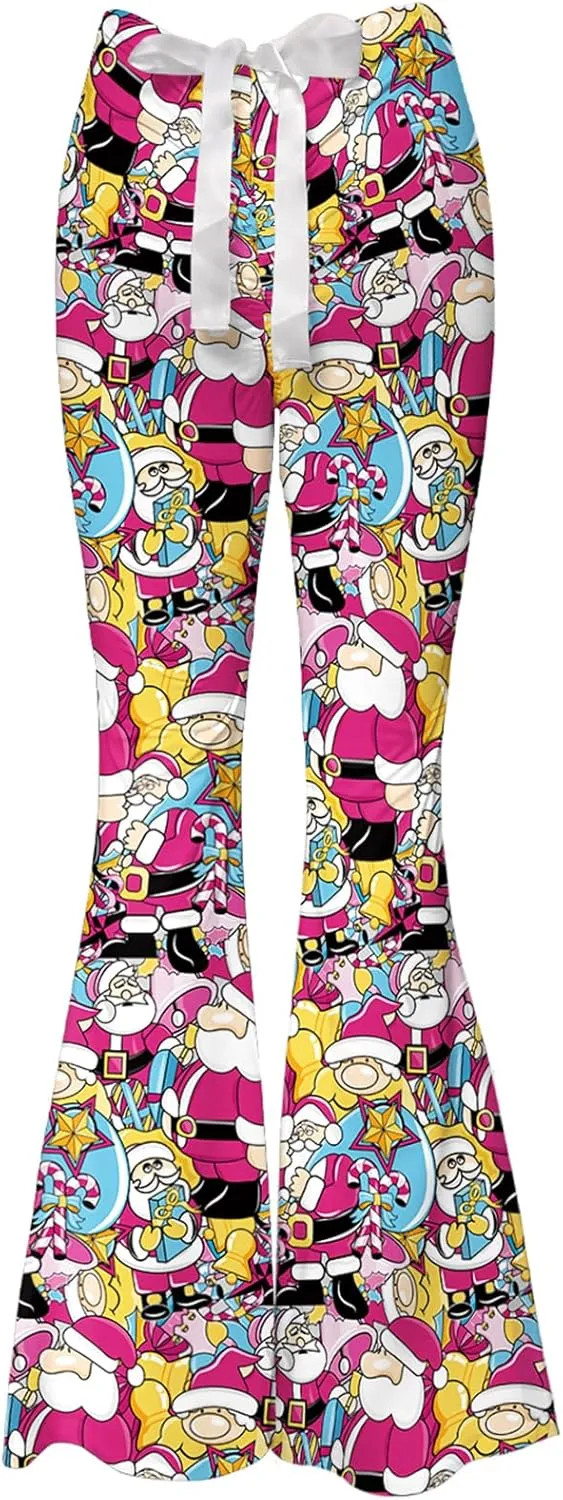 Women High Waisted Palazzo Pants Flare Wide Leg Boho Printed with Pockets