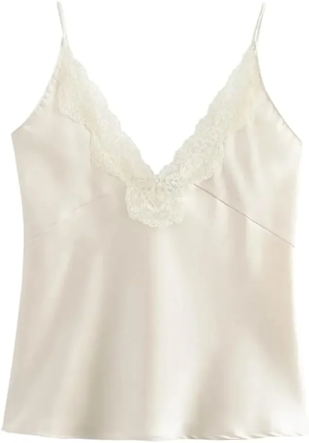 Women Lace Patchwork Base V-Neck Vest Shoulder Strap Adjustable Camisole