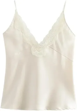 Women Lace Patchwork Base V-Neck Vest Shoulder Strap Adjustable Camisole