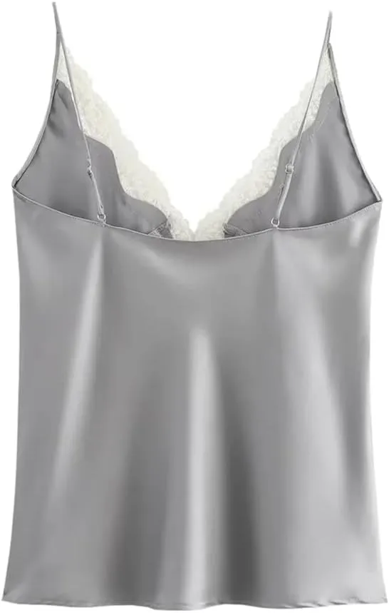 Women Lace Patchwork Base V-Neck Vest Shoulder Strap Adjustable Camisole