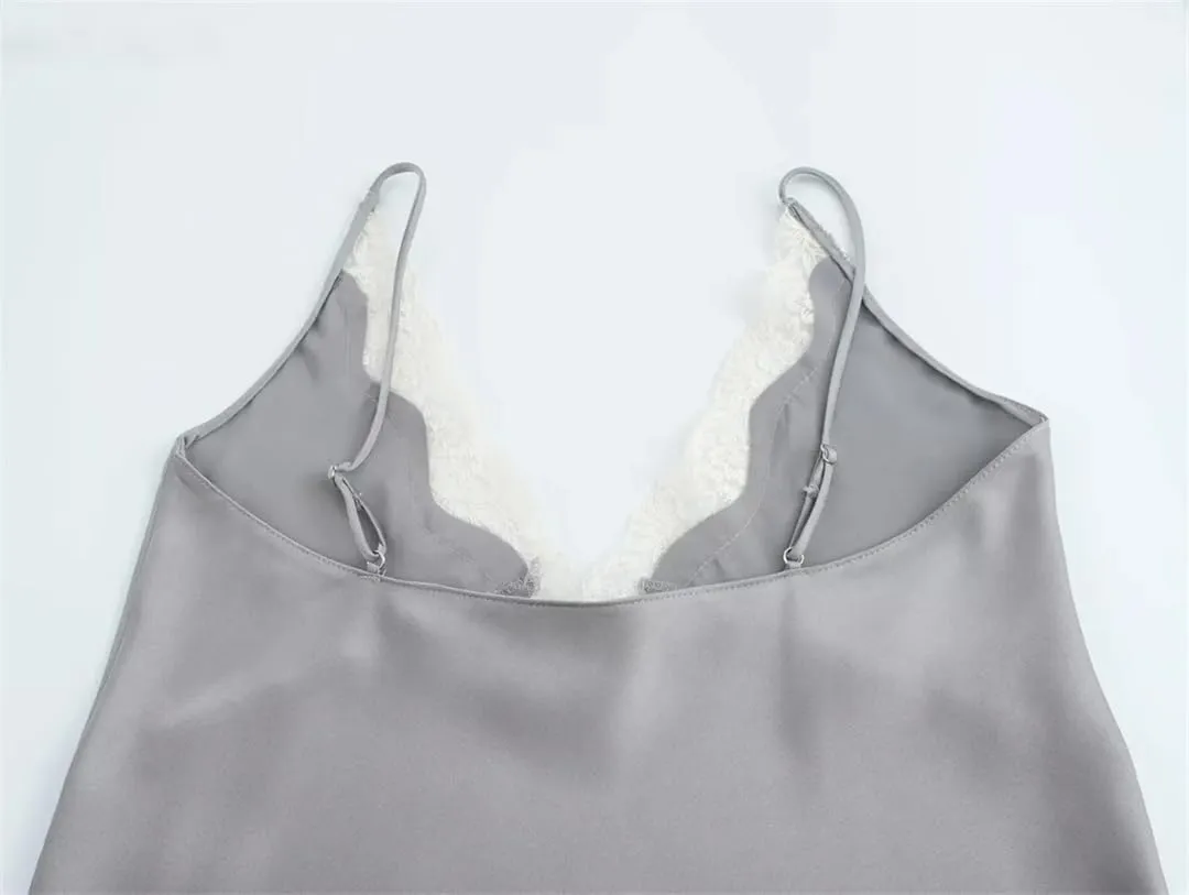Women Lace Patchwork Base V-Neck Vest Shoulder Strap Adjustable Camisole