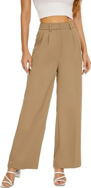 Women Straight Wide Leg Dress Pants for Women High Waist Office Business Casual Trousers Pants with Pockets 2024