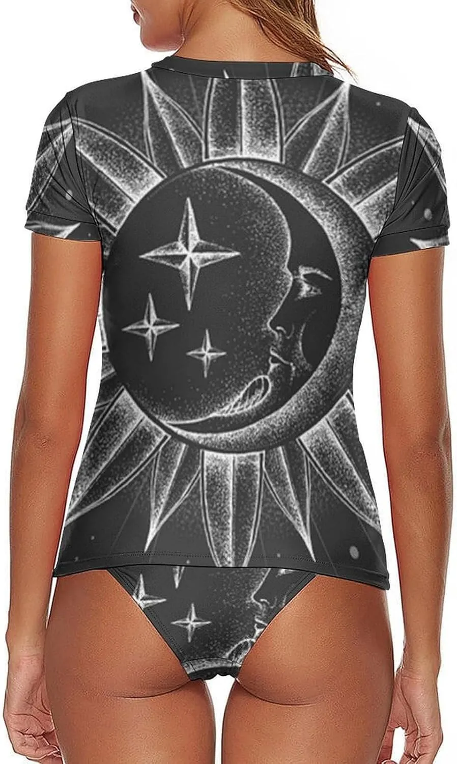 Women Swim Shirt Short Sleeve Rash Guard UV Protection Rashguard Tops Round Neck Bathing Suits