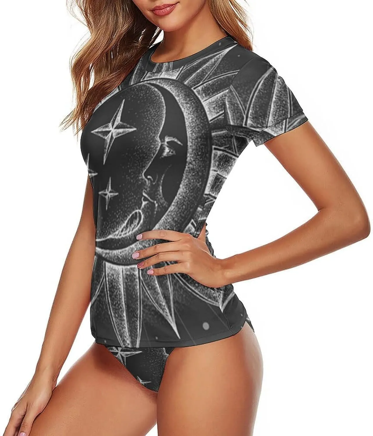 Women Swim Shirt Short Sleeve Rash Guard UV Protection Rashguard Tops Round Neck Bathing Suits