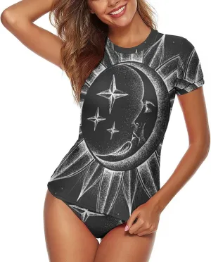 Women Swim Shirt Short Sleeve Rash Guard UV Protection Rashguard Tops Round Neck Bathing Suits