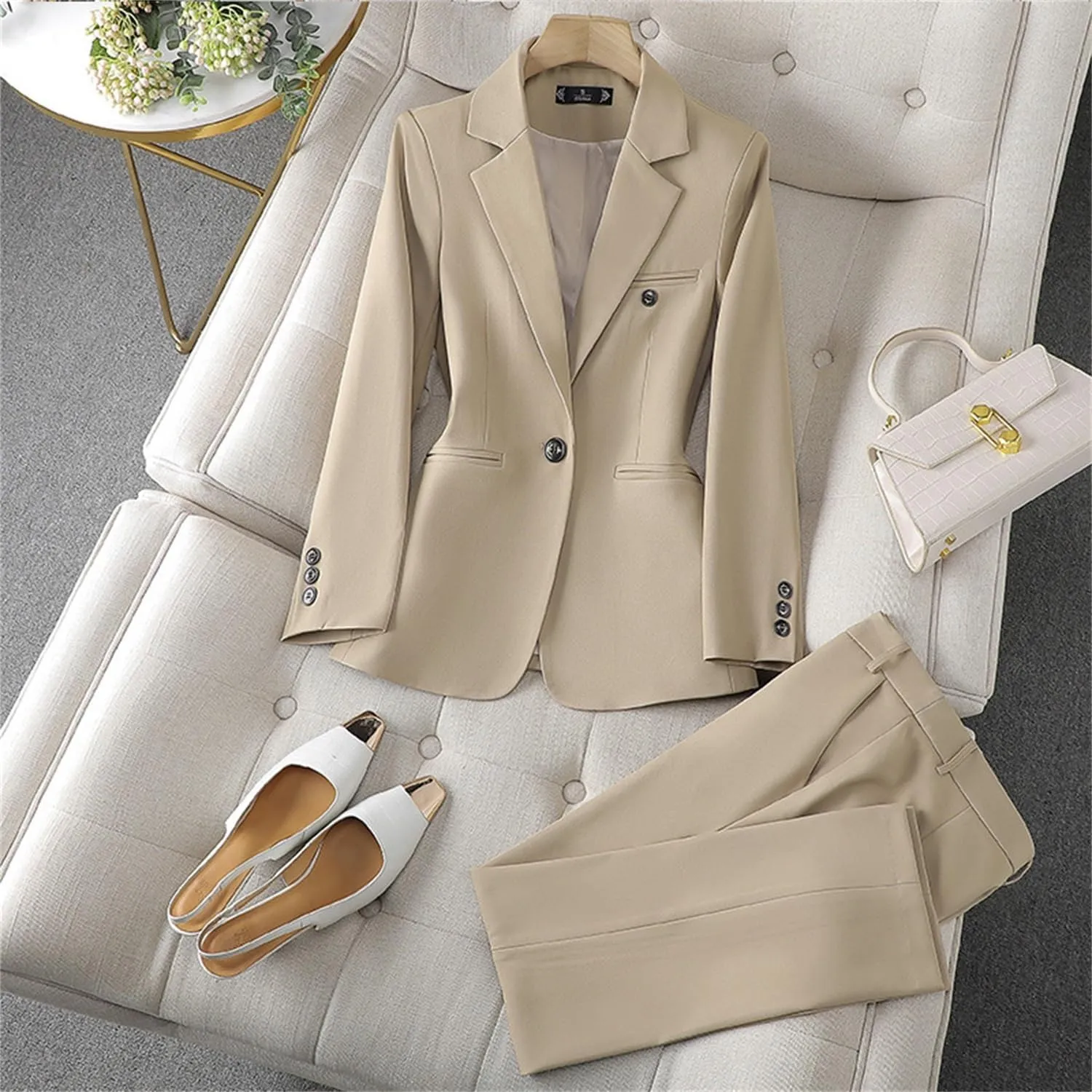 Women's 2 Piece Suit Set One Button Business Office Work Blazer Jacket and Pants