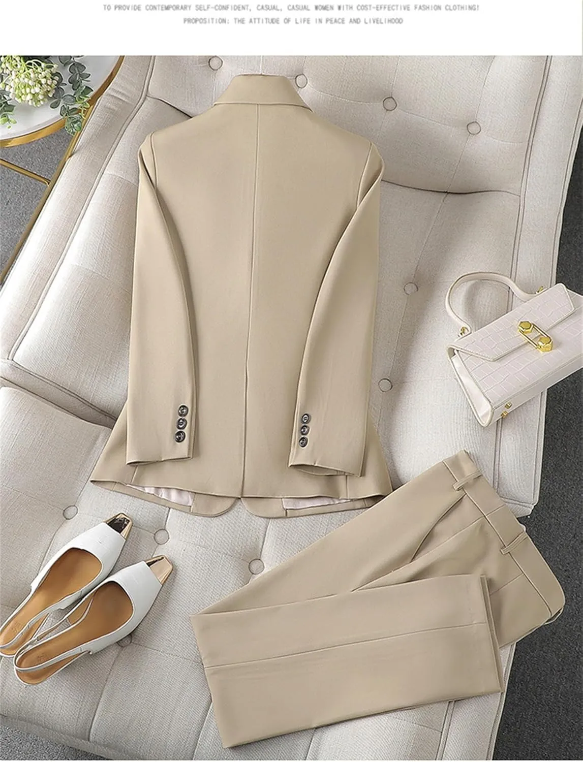 Women's 2 Piece Suit Set One Button Business Office Work Blazer Jacket and Pants
