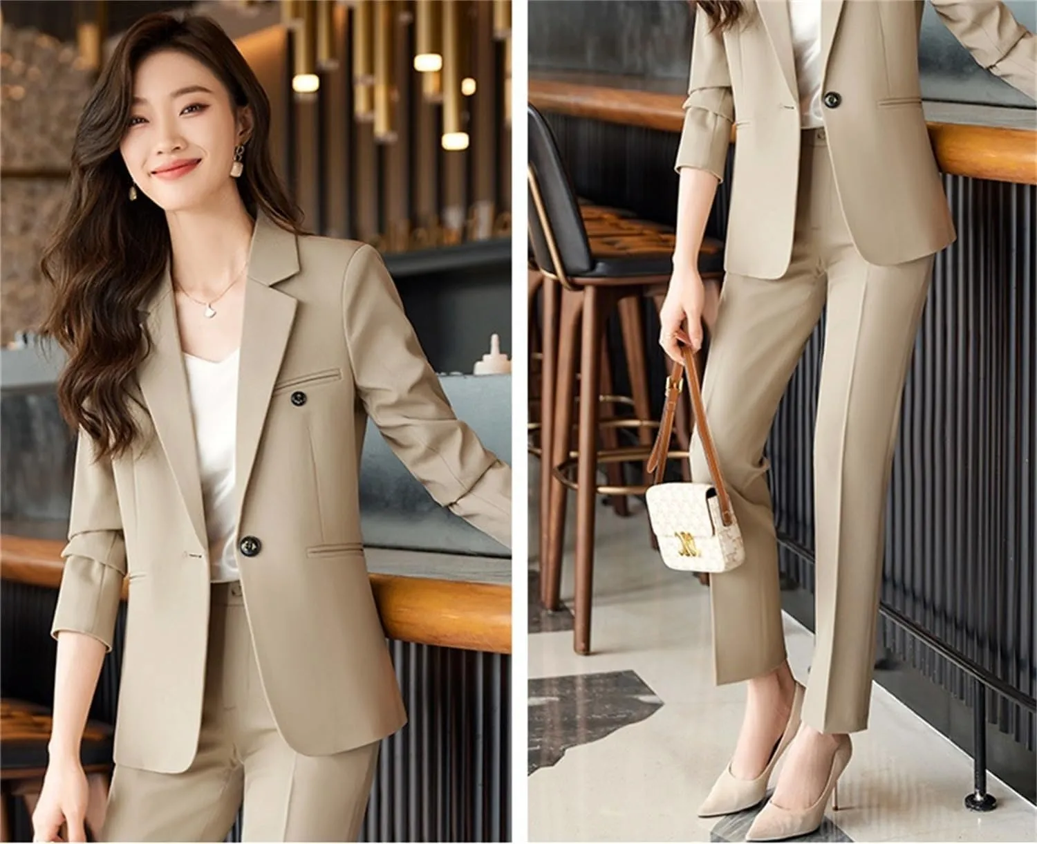 Women's 2 Piece Suit Set One Button Business Office Work Blazer Jacket and Pants