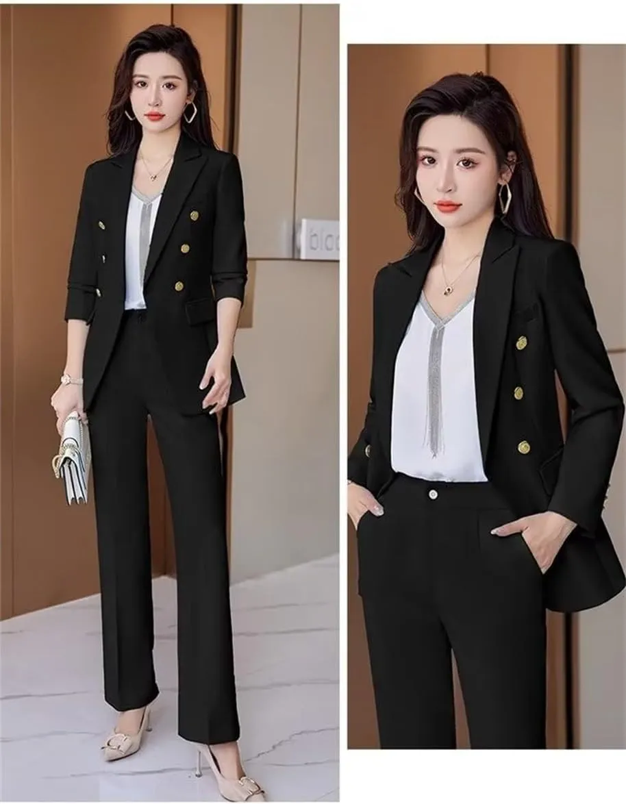 Women's 2024 Fall Business Blazer Pant Suit Set for Work 2 Pieces Set Suiting