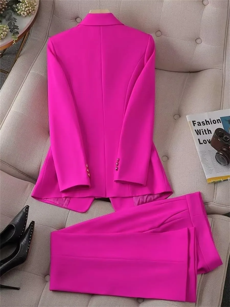 Women's 2024 Fall Business Blazer Pant Suit Set for Work 2 Pieces Set Suiting