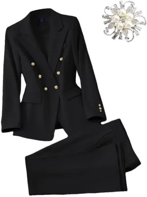 Women's 2024 Fall Business Blazer Pant Suit Set for Work 2 Pieces Set Suiting