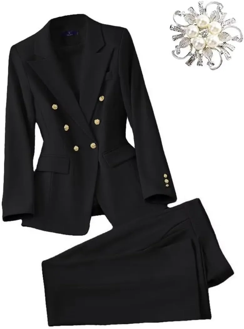 Women's 2024 Fall Business Blazer Pant Suit Set for Work 2 Pieces Set Suiting
