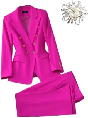 Women's 2024 Fall Business Blazer Pant Suit Set for Work 2 Pieces Set Suiting