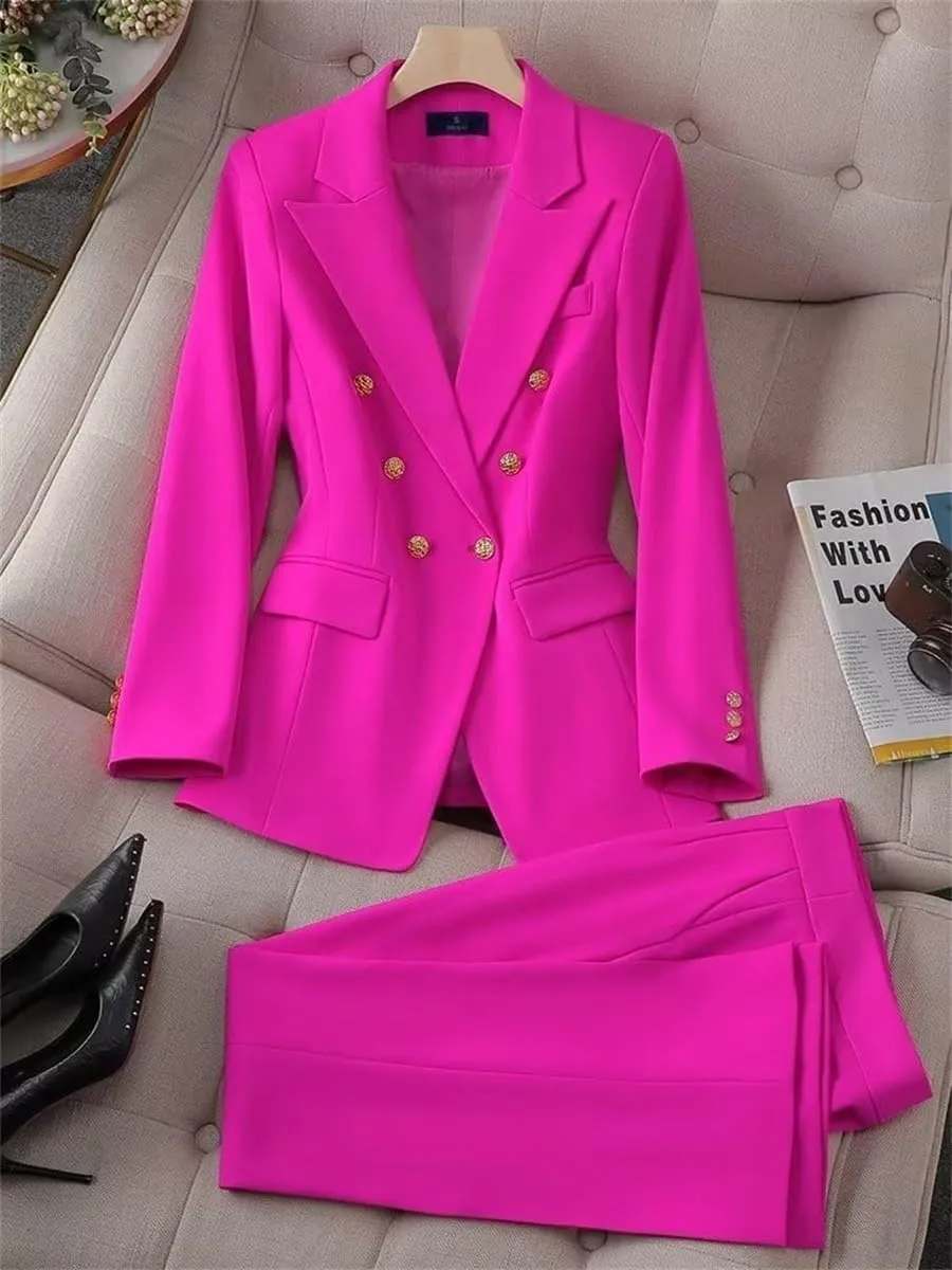 Women's 2024 Fall Business Blazer Pant Suit Set for Work 2 Pieces Set Suiting